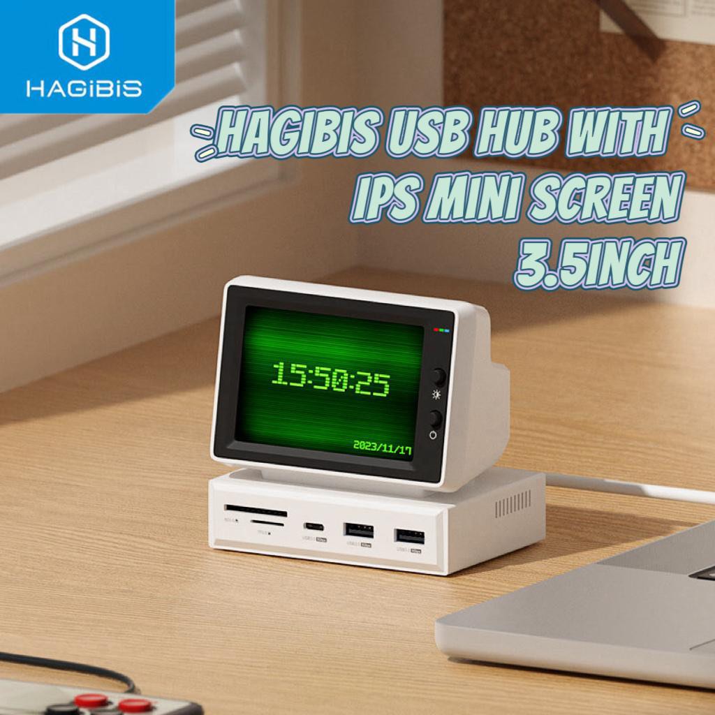Hagibis USB hub with 3.5inch IPS mini screen, 電腦＆科技, 電腦周邊及配件, 電腦線、轉接線及 ...