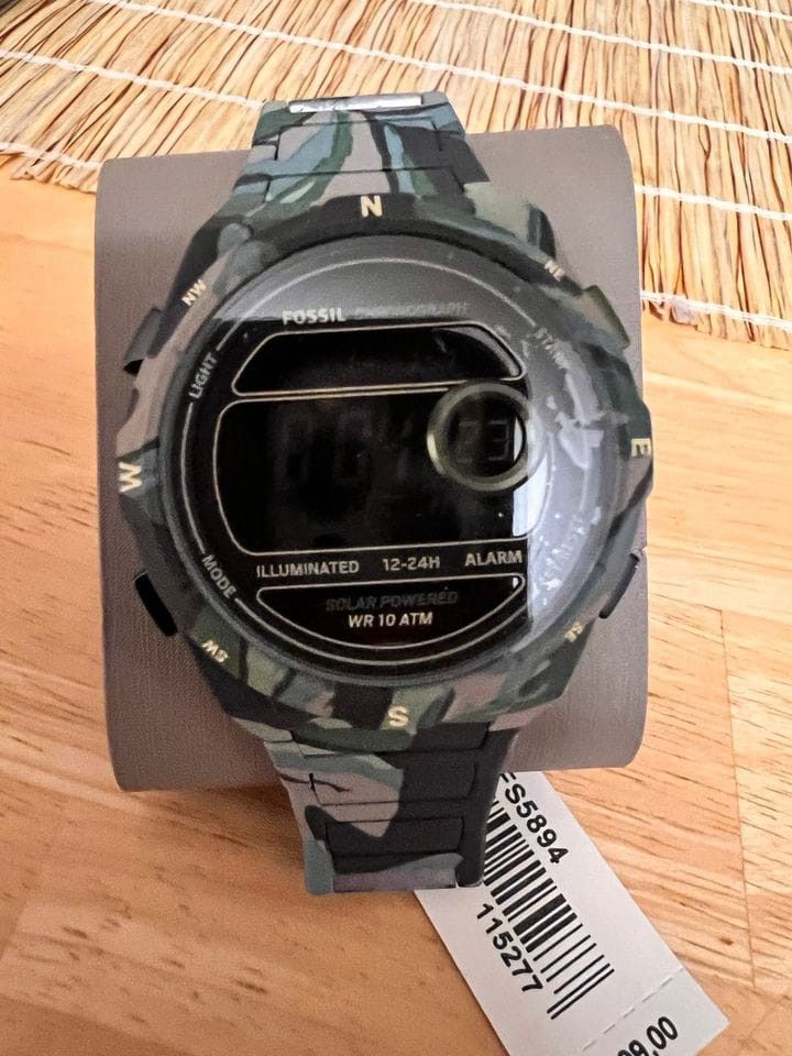 HARGA NET NO NEGO❗Fossil FS5894 Everett Solar-Powered Digital Camo  Stainless Steel Watch,