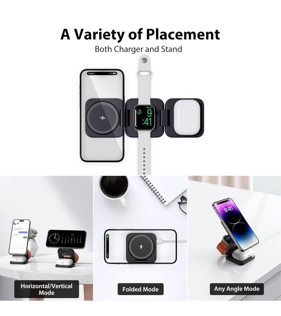 kuxiu x55 3 in 1 foldable magnetic wireless charging station