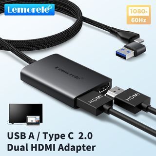 Lemorele HD10 Hub USB A  USB C AdapterType C/USB A 2.0 to Dual HDMI Adapter 1080P 60Hz Extend 2 Different Screen for Windows 7/8/10/11 Macbook M1 M2 USB Hub Docking
