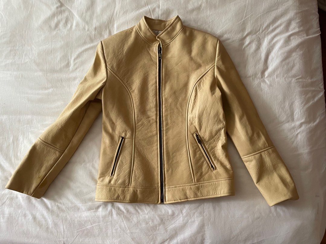 Light yellow leather jacket top
