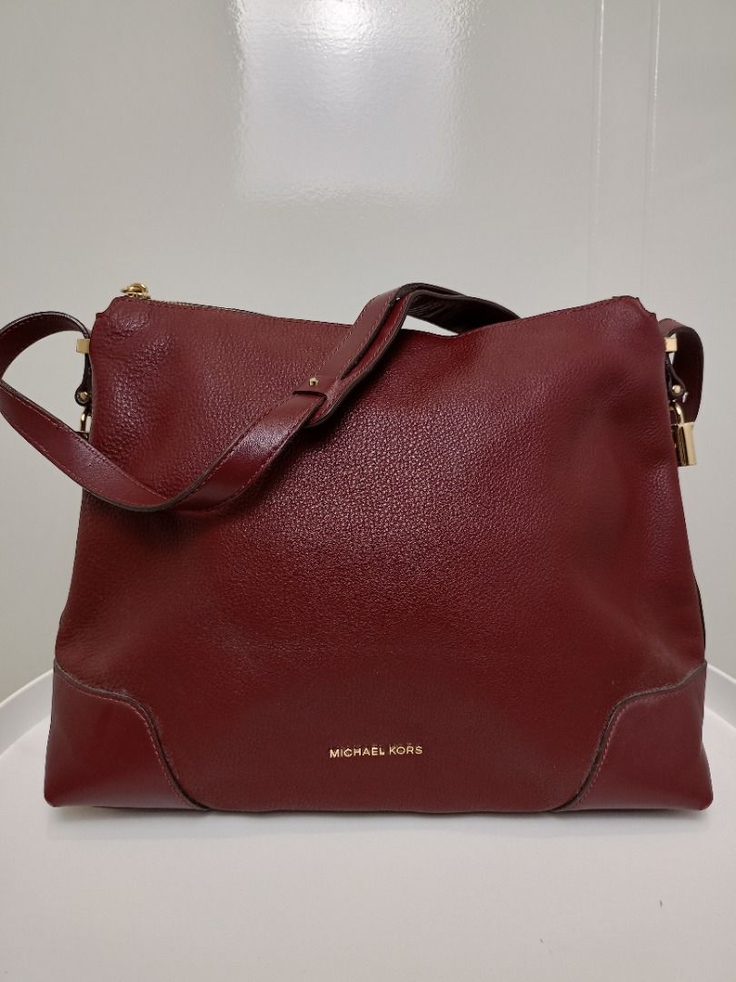 MICHAEL KORS Crosby Large Pebbled Leather Shoulder Bag Oxblood