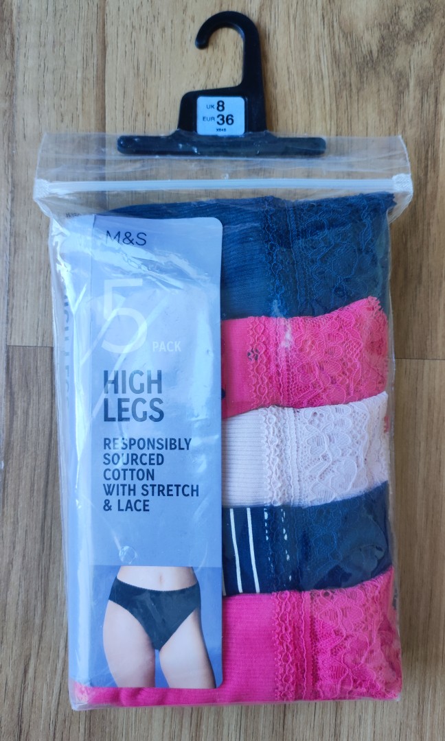 Marks and Spencer Women's Cotton Lycra Lace Waist High Leg Panty