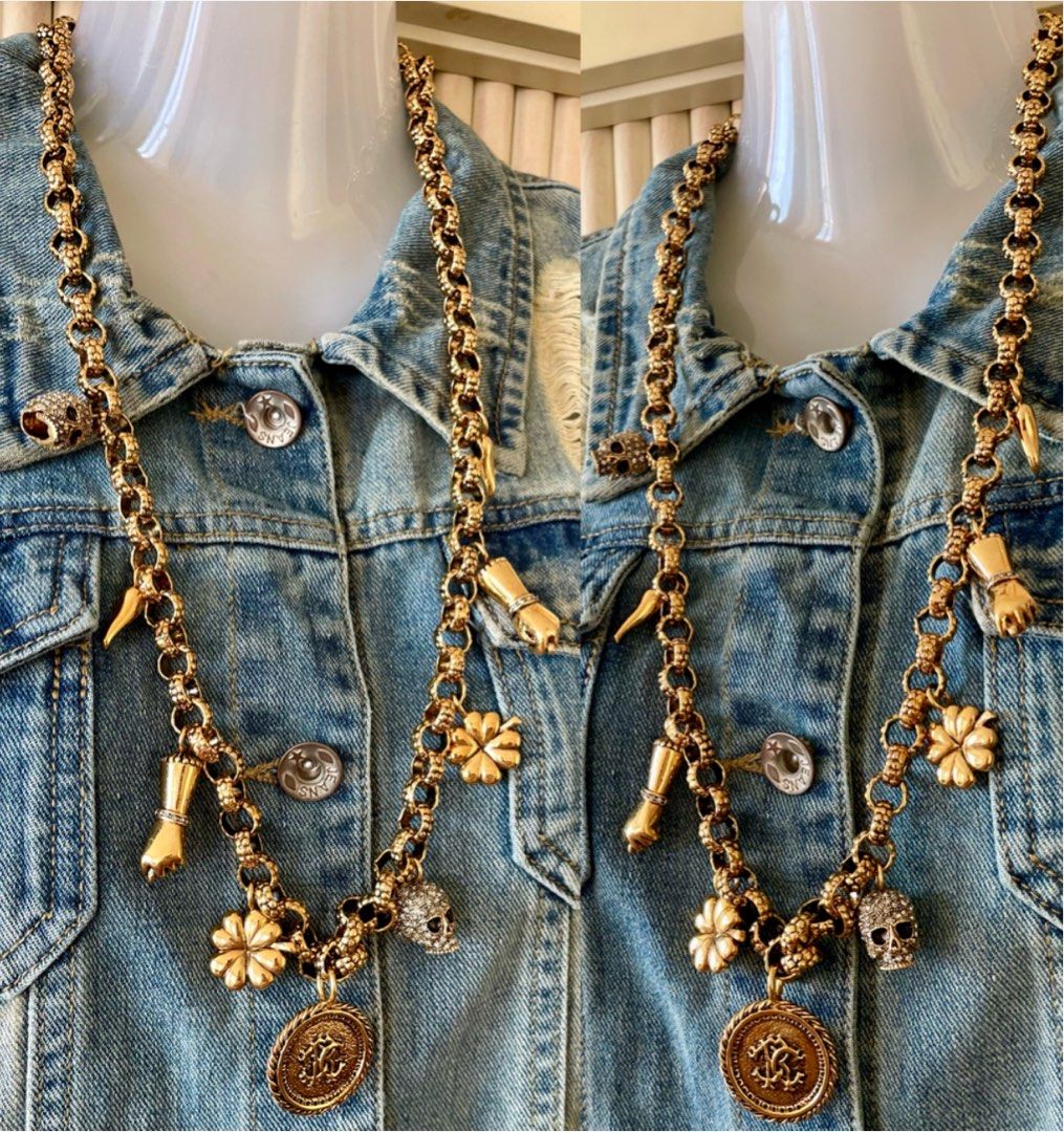 New with tag rare Authentic Roberto Cavali gold plated charms long