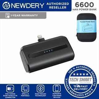 NEWDERY USB C / Lightning Portable Charger 6600mAh,Small Power Bank, Mini Slim Batttery Pack External Phone Charger for iPhone 15 Pro Max/15 Plus/15 Pro/15/Samsung Galaxy S23 Ultra/Z Flip/Z Fold/Google/Android