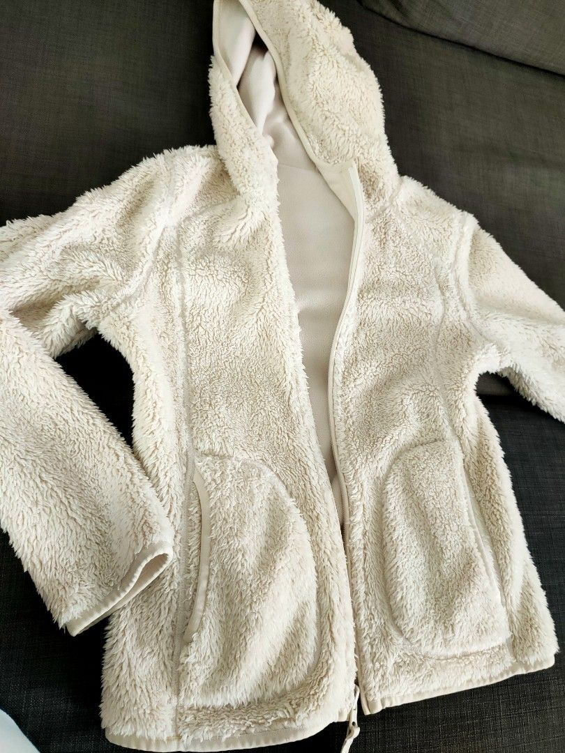 White fuzzy fleece jacket top