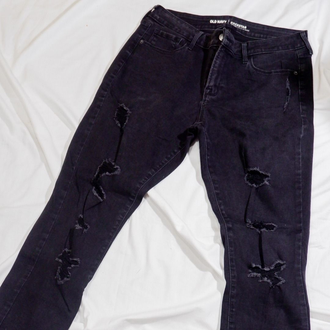 old navy rockstar mid-rise black skinny jeans., Women's Fashion, Bottoms,  Jeans on Carousell