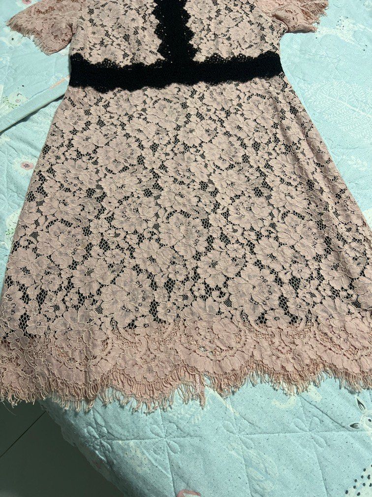 Black lace dress with pink underlay top