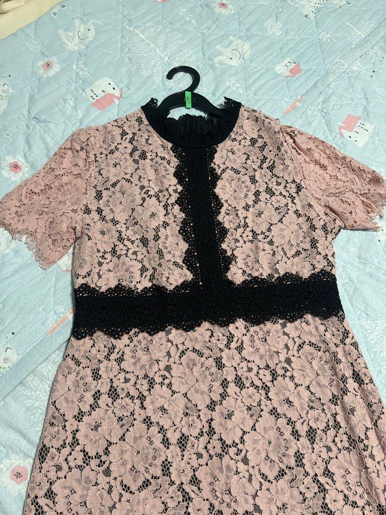 Pink Lace with Black underlay Dress 12 14 Women s Fashion