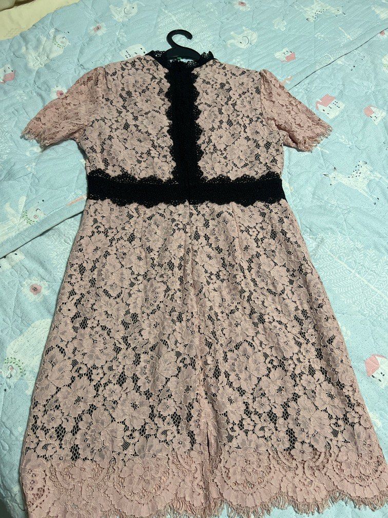 Pink Lace with Black underlay Dress 12 14