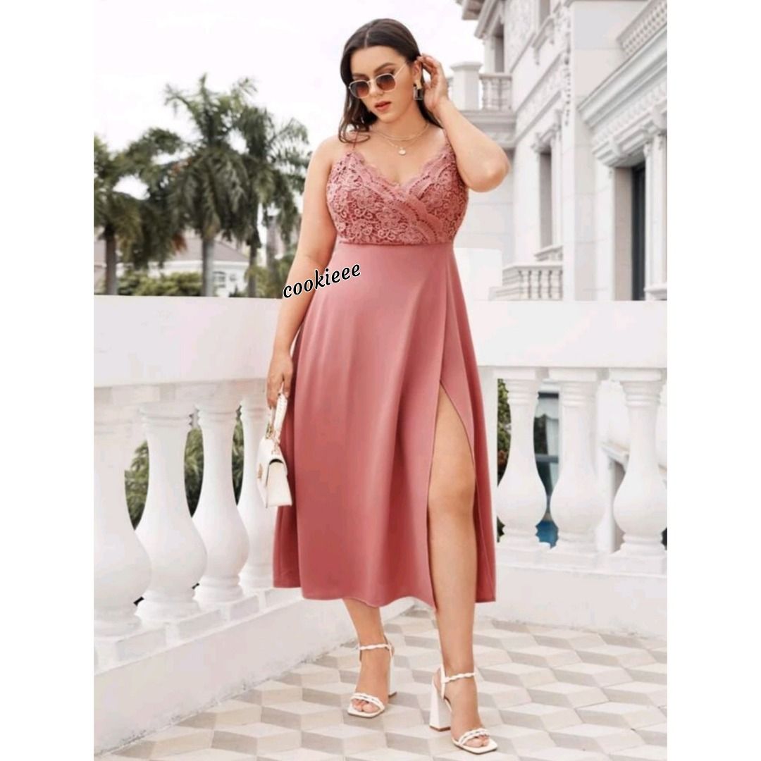 Coral pink dress plus size hot sale