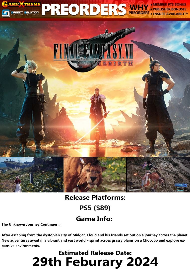 Pre Order : Final Fantasy VII Rebirth, Video Gaming, Video Games,  PlayStation on Carousell