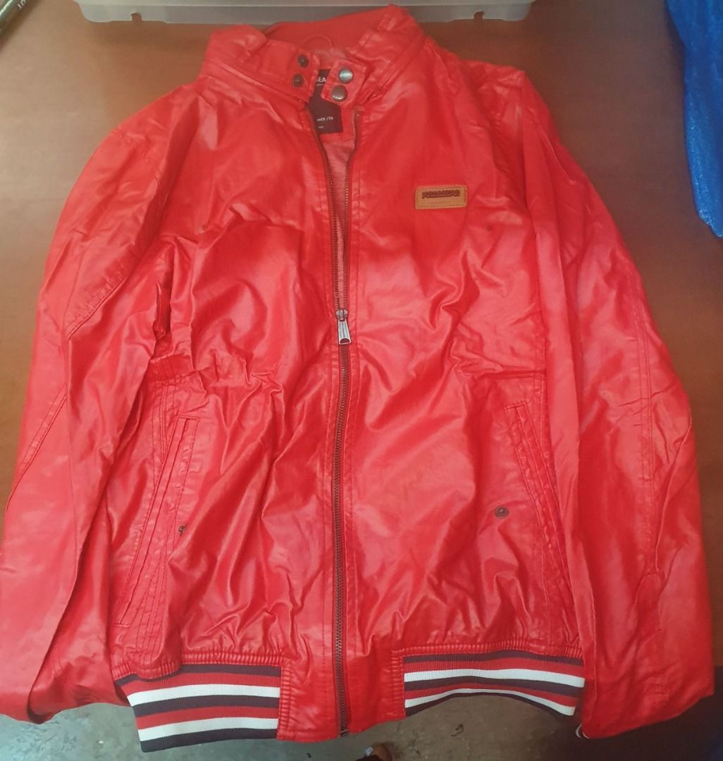 Pull and bear online red leather jacket