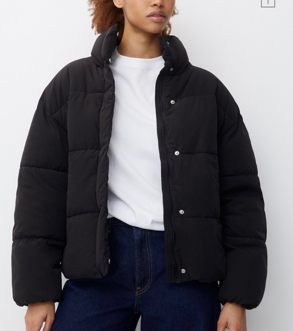 Black puffer jacket pull and bear online