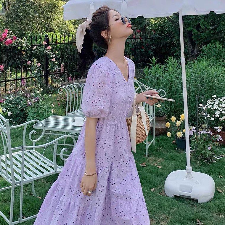 Purple shop eyelet dress