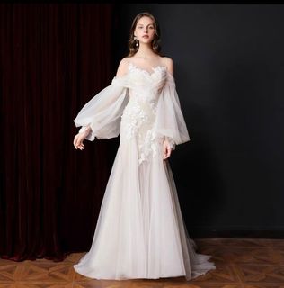 White formal dresses with sleeves on sale