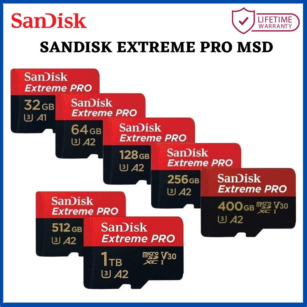 SanDisk Extreme Pro (32GB & 64GB & 128GB & 256GB) SDXC UHS-I U3 A2 V30 Memory  Card with Adapter