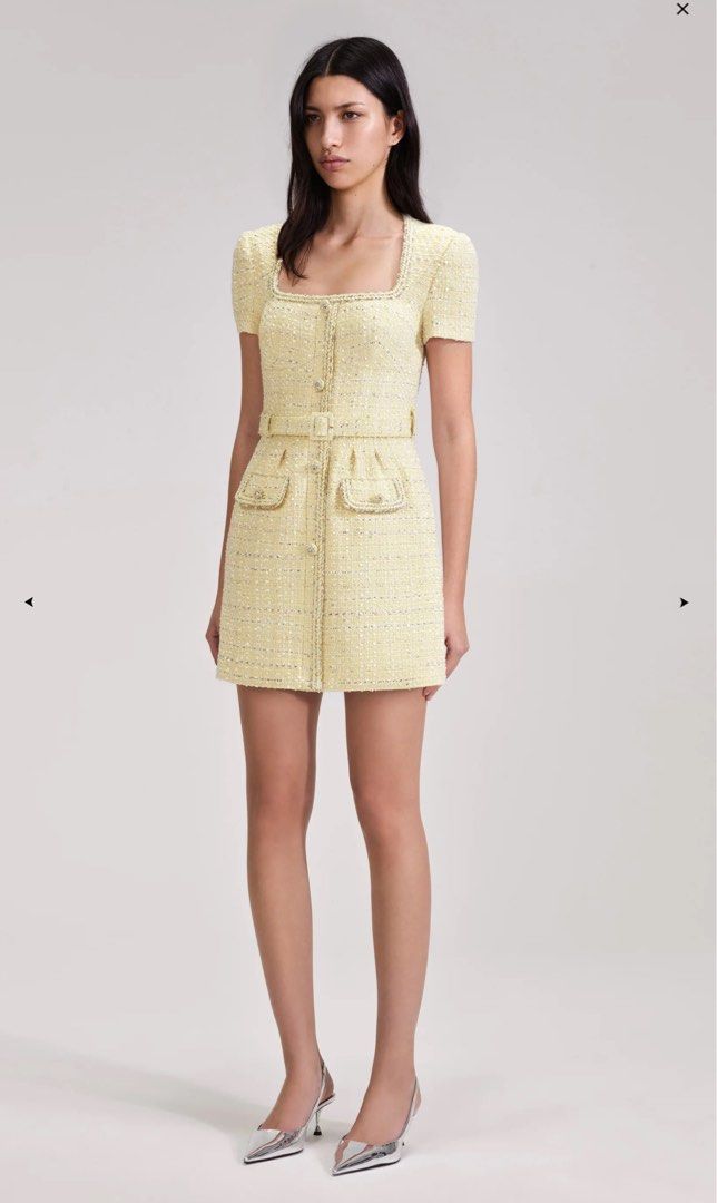 self portrait yellow boucle mini dress Yellow Boucle Mini Dress