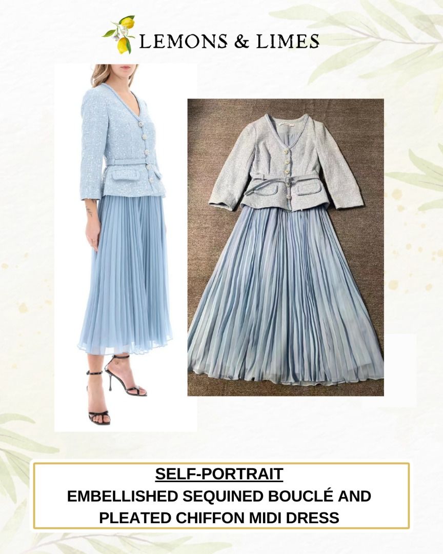 Self-Portrait | Embellished sequined boucl and pleated chiffon midi dress,  Women's Fashion, Dresses & Sets, Dresses on Carousell