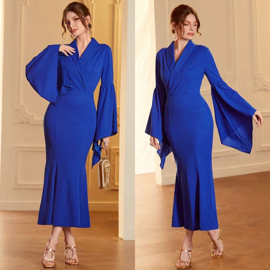SHEIN Modely royal blue elegant classy semi formal evening party cocktail  Shawl Collar Flounce Sleeve dress (XL), Women's Fashion, Dresses & Sets, Evening  dresses & gowns on Carousell