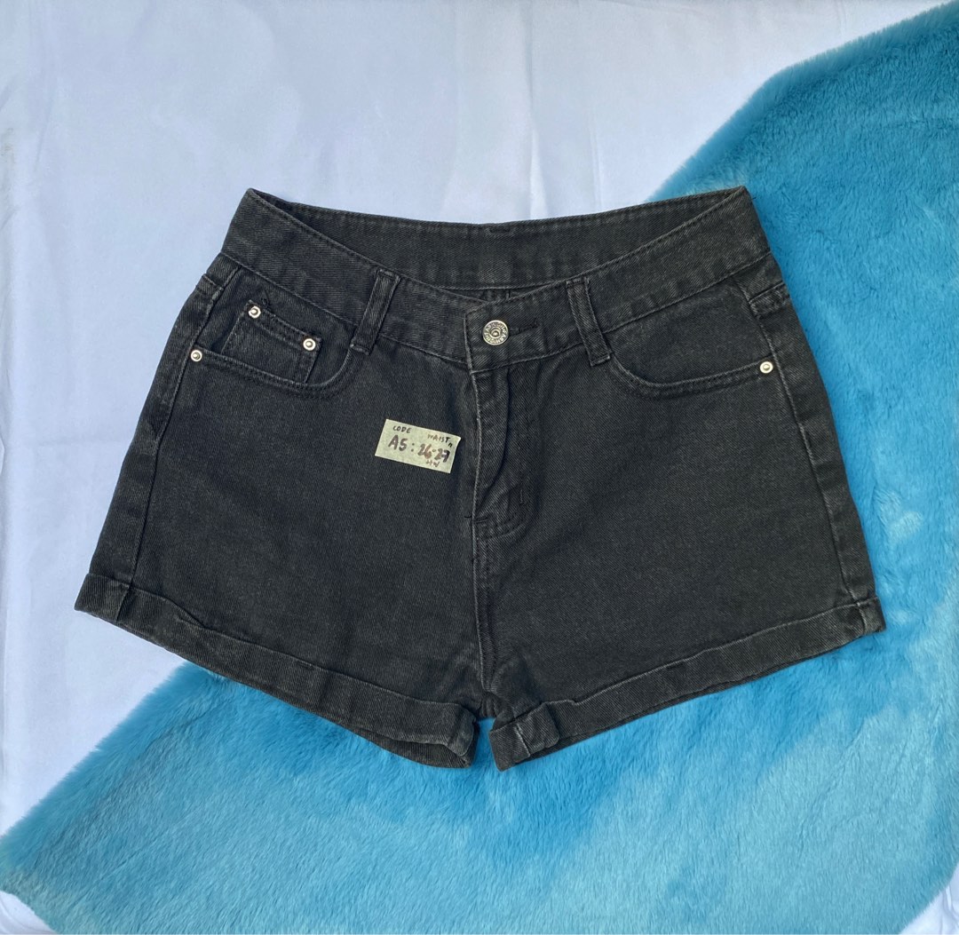 Fashion Street Solid Mid Waist Straight Denim Shorts