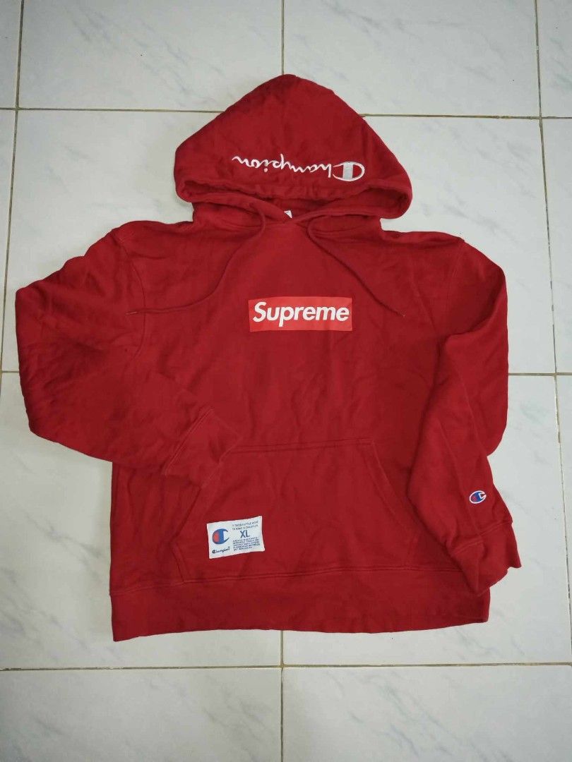 Supreme champion red sales hoodie