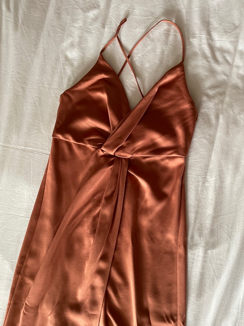Topshop burnt orange satin evening dress