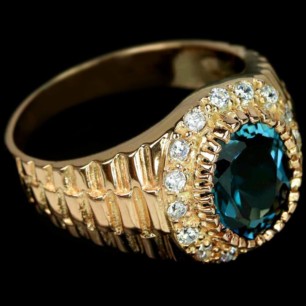 US 9.75 Men s Rolex 18k Plated 295 w Natural Blue Topaz Ring