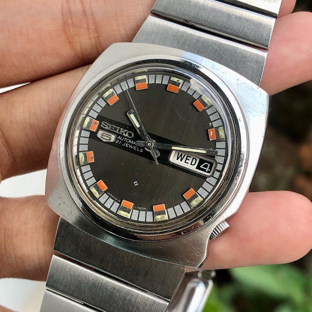 Vintage Seiko apple case automatic 21 jewels 6119 7410 Antik Jam