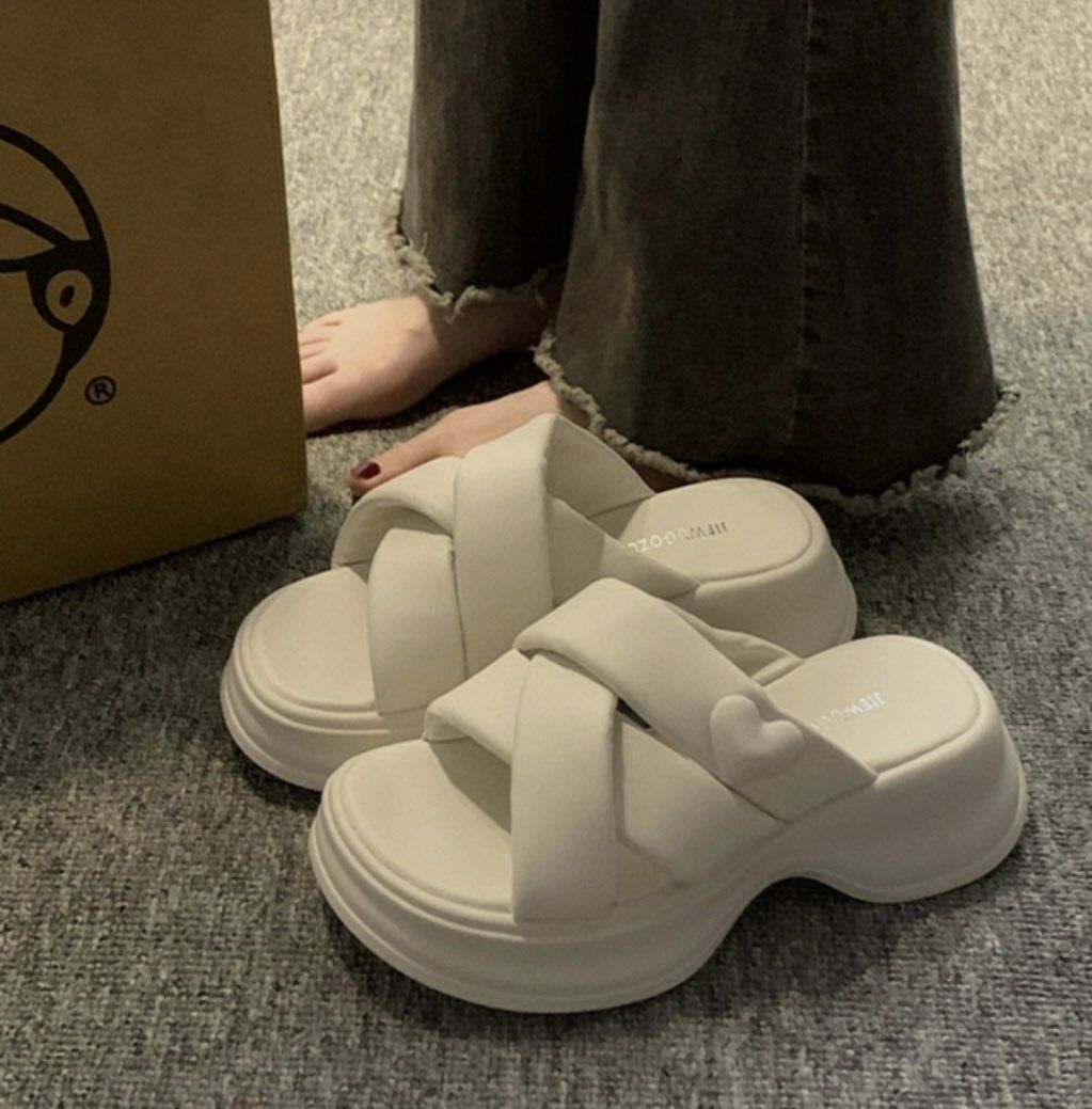 White platform slides sandal