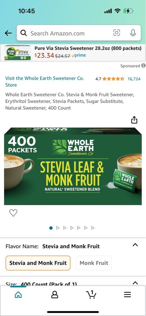 Pure Via Stevia Sweetener 28.2oz (800 packets)