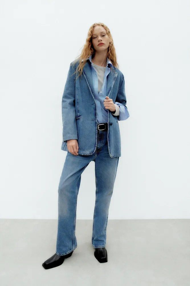 Zara denim blazer discount
