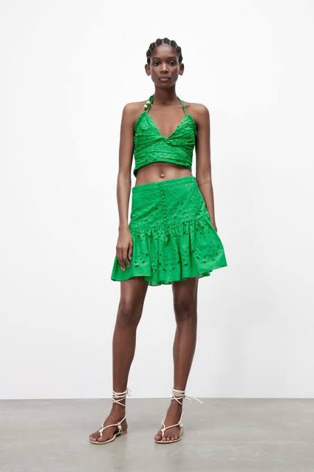 Green embroidered skirt top