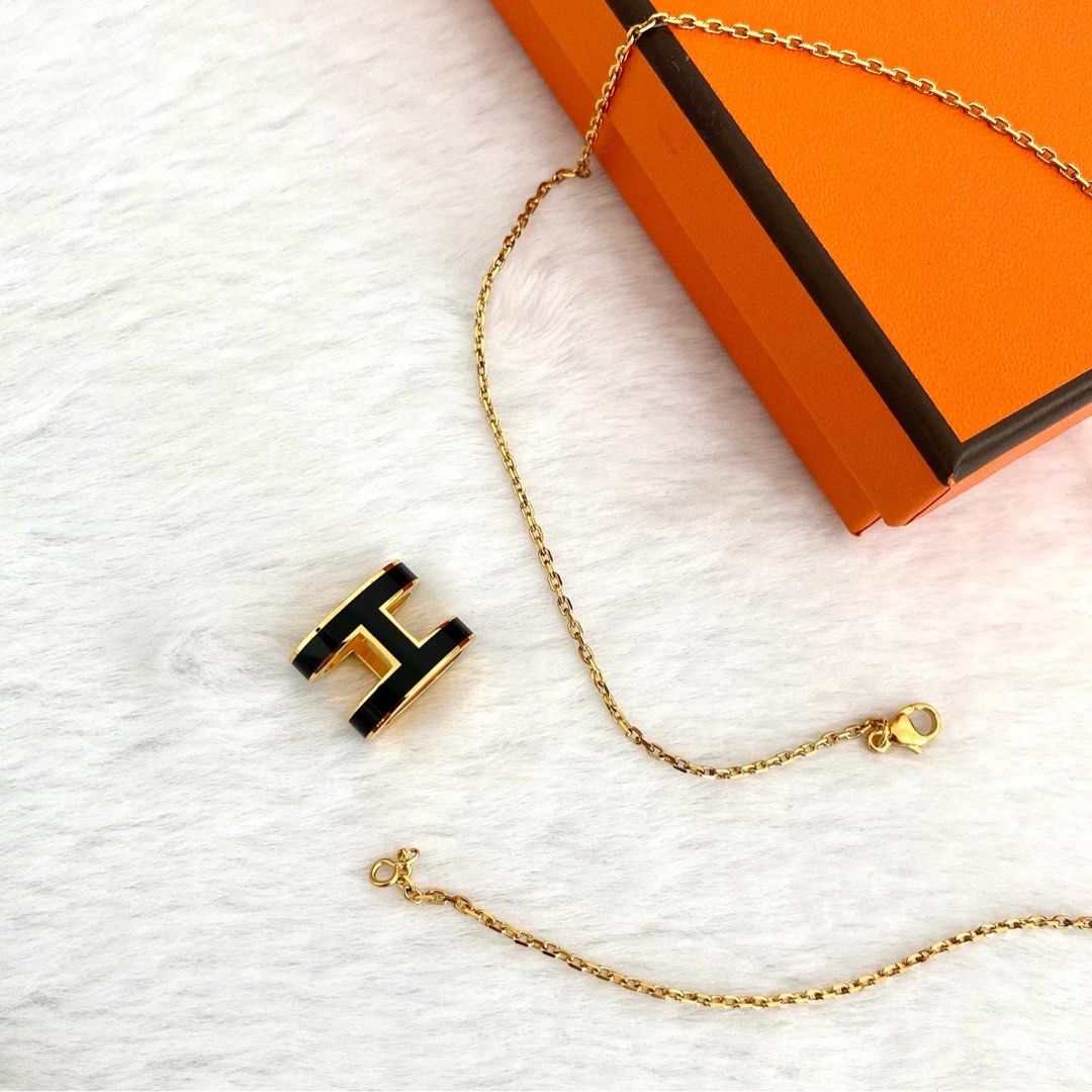 Hermes Mini Pop H Necklace In Orange Soie & Rose Gold – Found Fashion