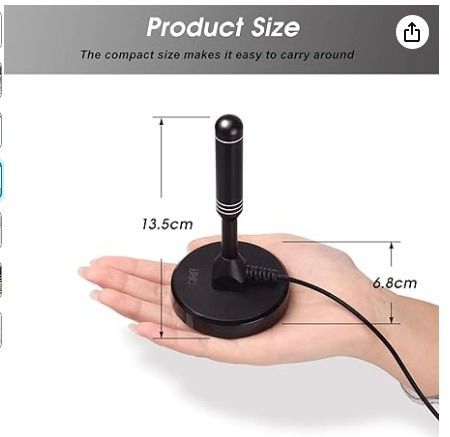 Antenna TV Portatile Interna/esterna DTA240 – HD Freeview, Base Magnetica, DAB/FM