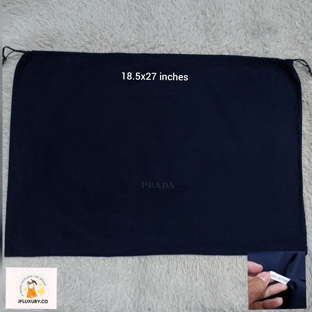 Authentic Prada dust bag 18.5x27 inches (Category: Luxury Bags & Wallets) located in Manila. Submitted by jfluxury.co (Listing ID 1278507295, Image 1). Description: excellent condition no flaws bought in Japan 🇯🇵 💯% Authentic. 😊 Money back guarantee. 😊 Clean and ready to use na po.