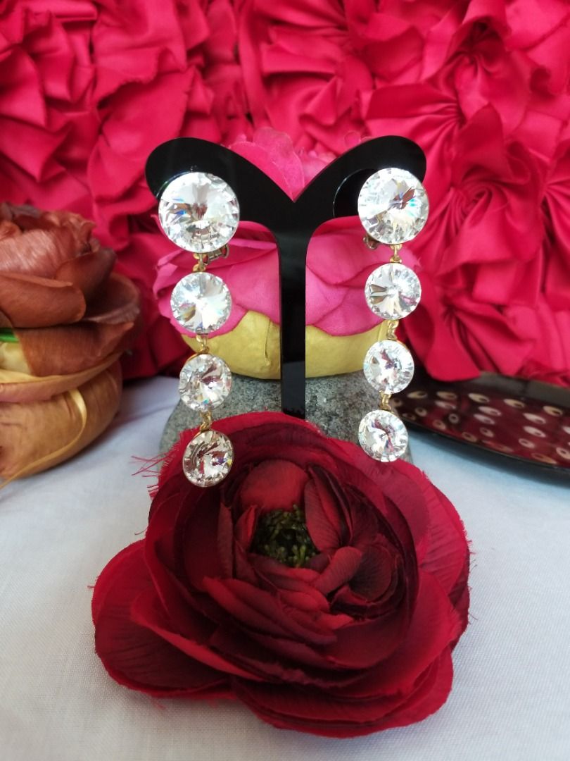 Authentic Signed Wendy Gell Faceted Crystal Gold gilt Drop Party Cocktail Earrings Collectable Jewellery Circa 1990s
