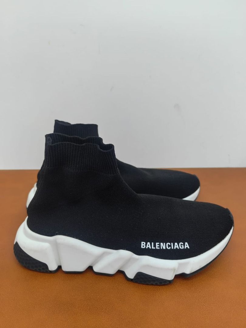 BALENCIAGA BLACK KNIT SPEED TRAINERS BLACK HIGH TOP SNEAKERS SIZE