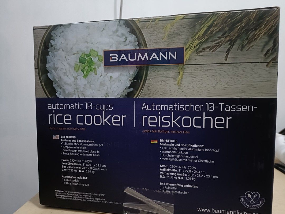 Baumann Automatic 10Cups Rice Cooker 1.8 Liter, Keep Warm Function