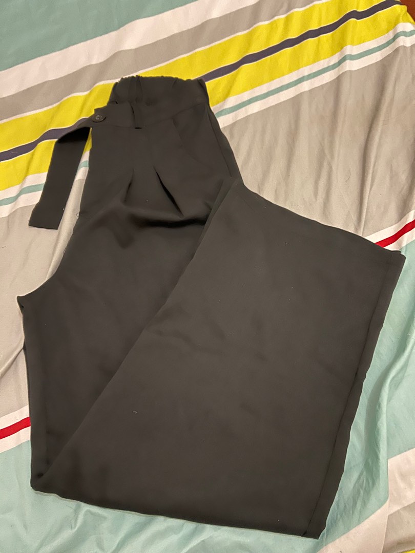 Black Wide Leg Slacks, Women's Fashion, Bottoms, Other Bottoms on Carousell