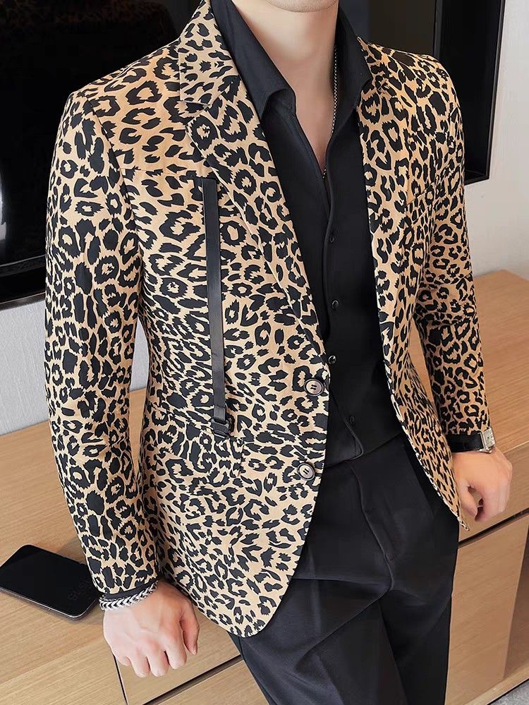Blazer jacket leopard print men brown white red Men s Fashion
