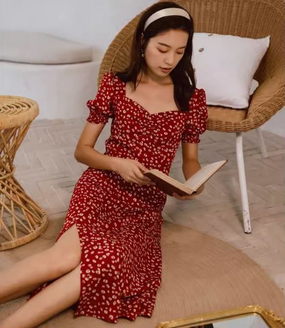 Red floral clearance midi dress