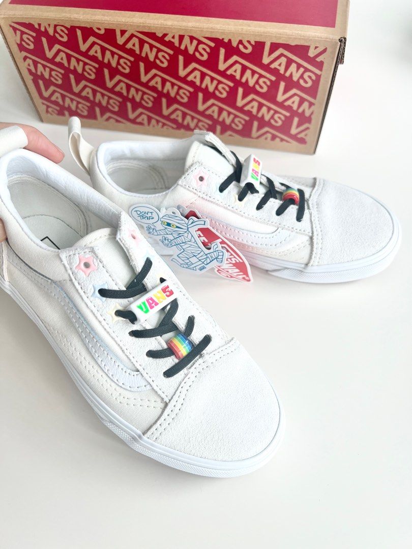 Girls in white outlet vans