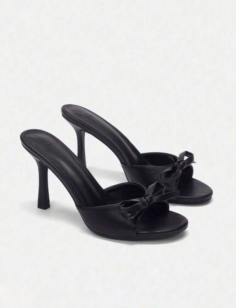 Bow black heel sandals Women s Fashion Footwear Heels on Carousell