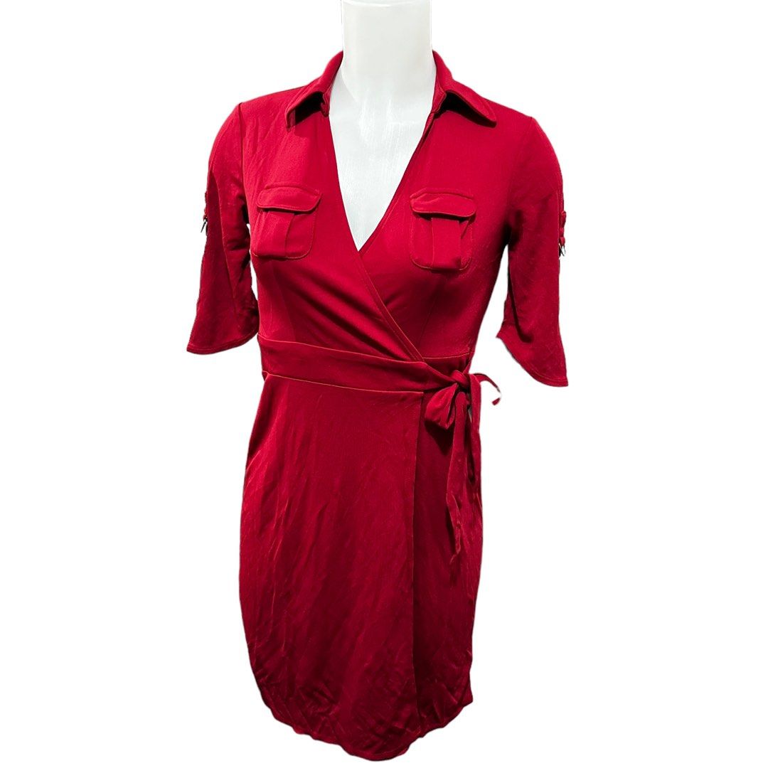 BRAND NEW ANN TAYLOR LOFT red dress longsleeve wrap around with