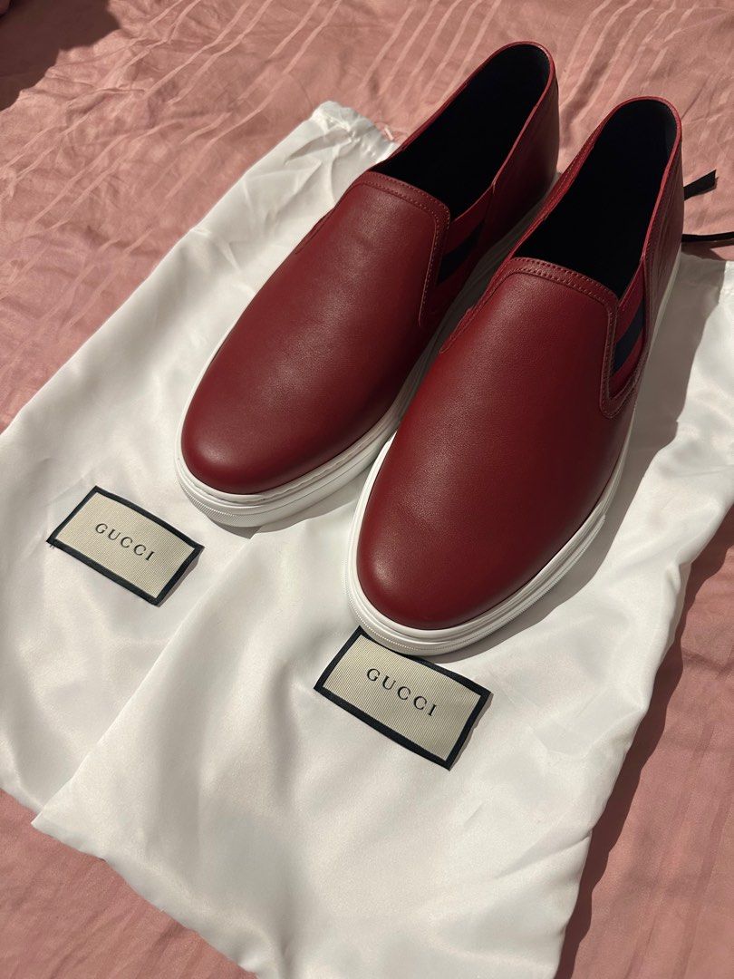 Red leather slip clearance on sneakers