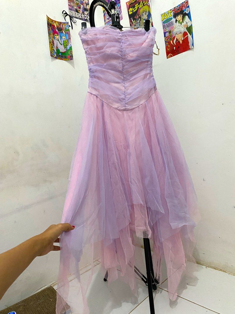 Bright Pastel Cottage Fairy Pink mix Purple Lilac Lolita Maiden Tutu Kawaii  Layered Assymetric Wedding Bridal Corpse Dress Pesta Peri Cantik