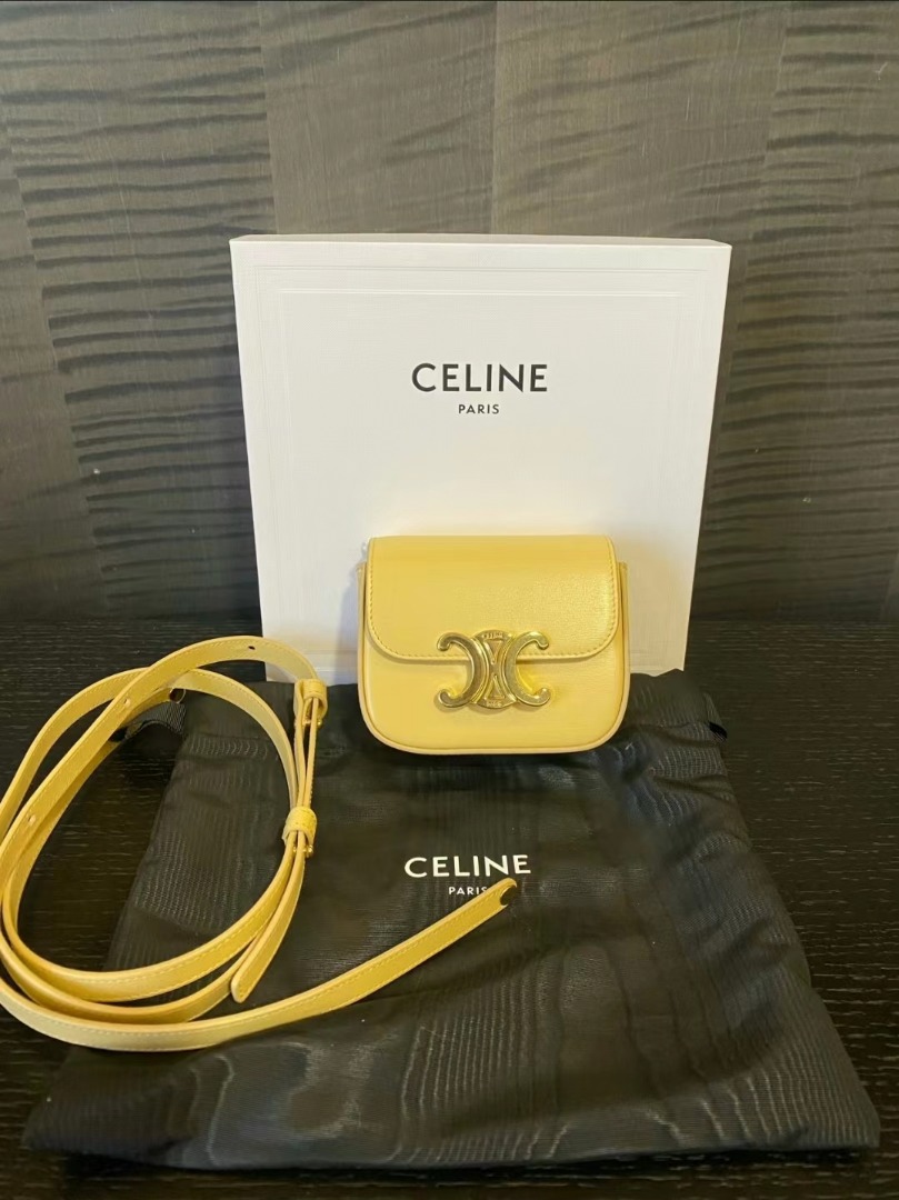 Celine Triomphe Mini Bag黃色斜孭袋, 名牌, 手袋及銀包- Carousell