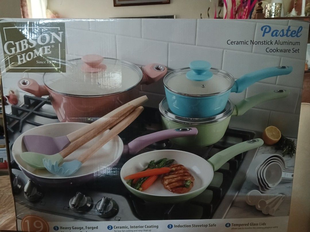 Progresive Cookware 19 pieces Ceramic Nonstick Aluminum Cookware Combo Set, Furniture ...