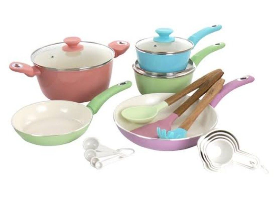Progresive Cookware 19 pieces Ceramic Nonstick Aluminum Cookware Combo Set, Furniture ...